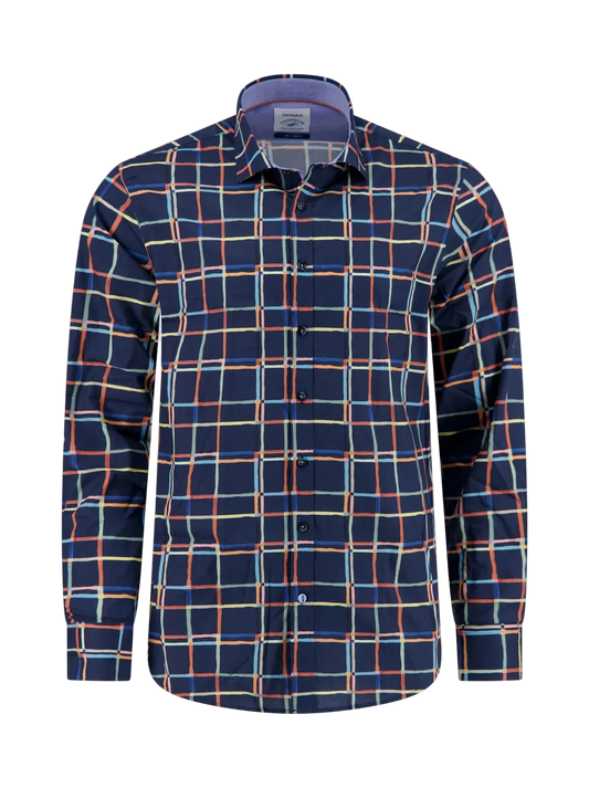 A Fish Named Fred - Line Art LS Check Shirt - Navy 