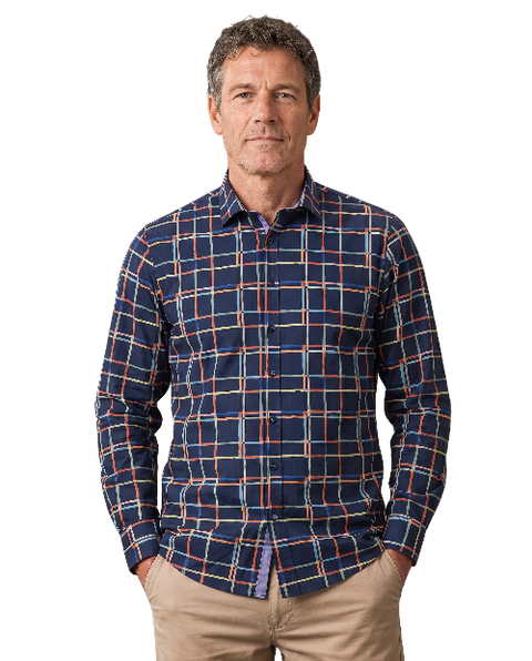 A Fish Named Fred - Line Art LS Check Shirt - Navy