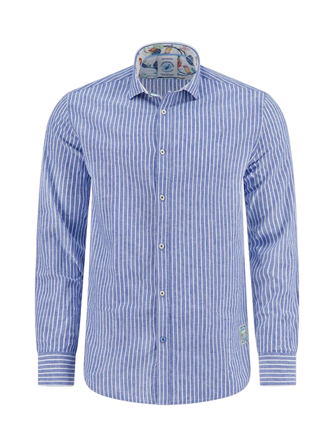 A Fish Named Fred - LS Stripe Linen Shirt - Blue/White