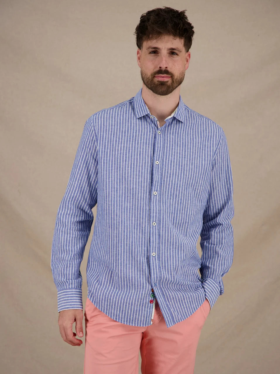 A Fish Named Fred - LS Stripe Linen Shirt - Blue/White