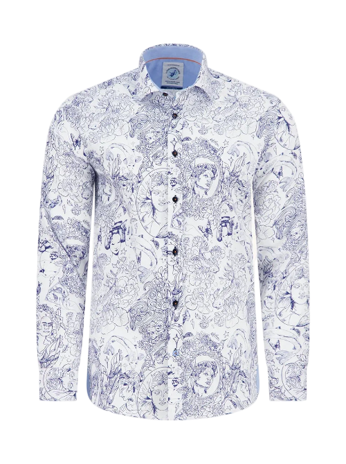 A Fish Named Fred - Fredding Patterned Shirt - Navy/White