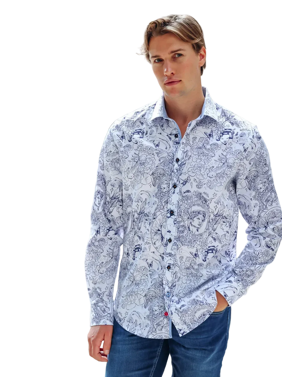 A Fish Named Fred - Fredding Patterned Shirt - Navy/White