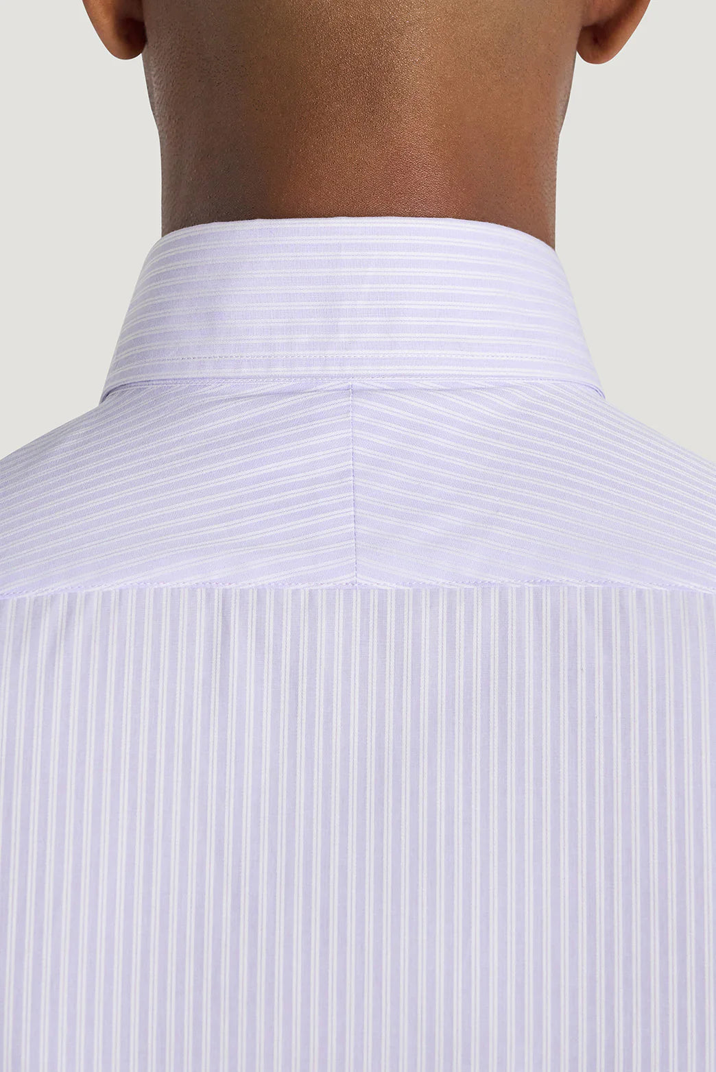 M.J. Bale - Beecher Shirt - Lilac - MULTIBUY, showing the back collar and double-stripe design of the shirt.