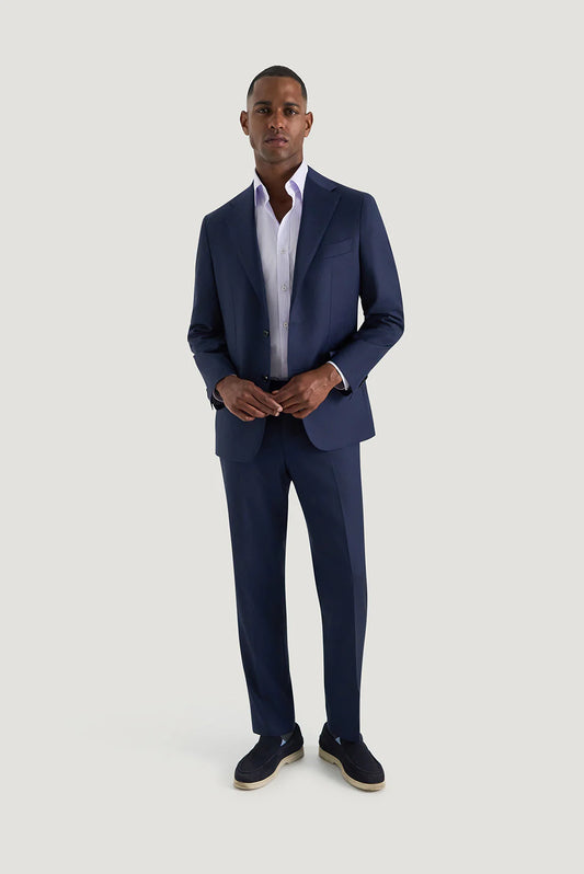 M.J. Bale - Beecher Shirt - Lilac - MULTIBUY styled with a navy suit, showcasing a sophisticated and refined look.