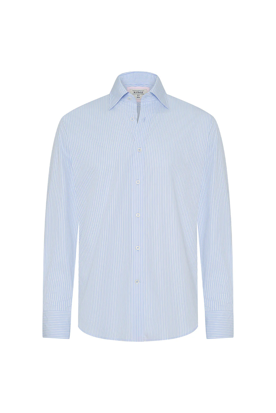 M.J. Bale - Beecher Shirt - Sky - MULTIBUY in blue with double-stripe pattern and button-down collar.