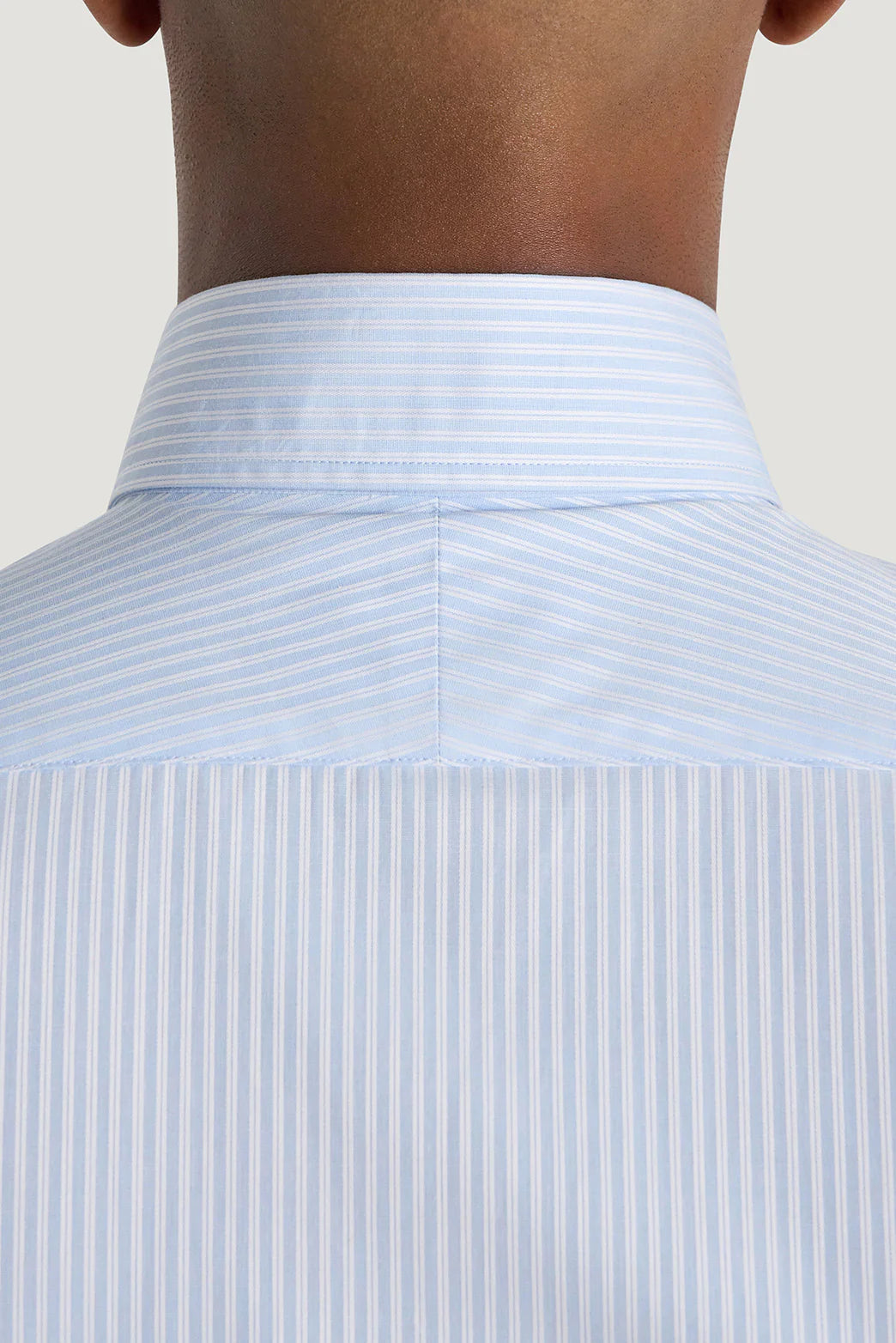 M.J. Bale - Beecher Shirt - Sky - MULTIBUY back view showing the stylish double-stripe pattern and concealed collar.