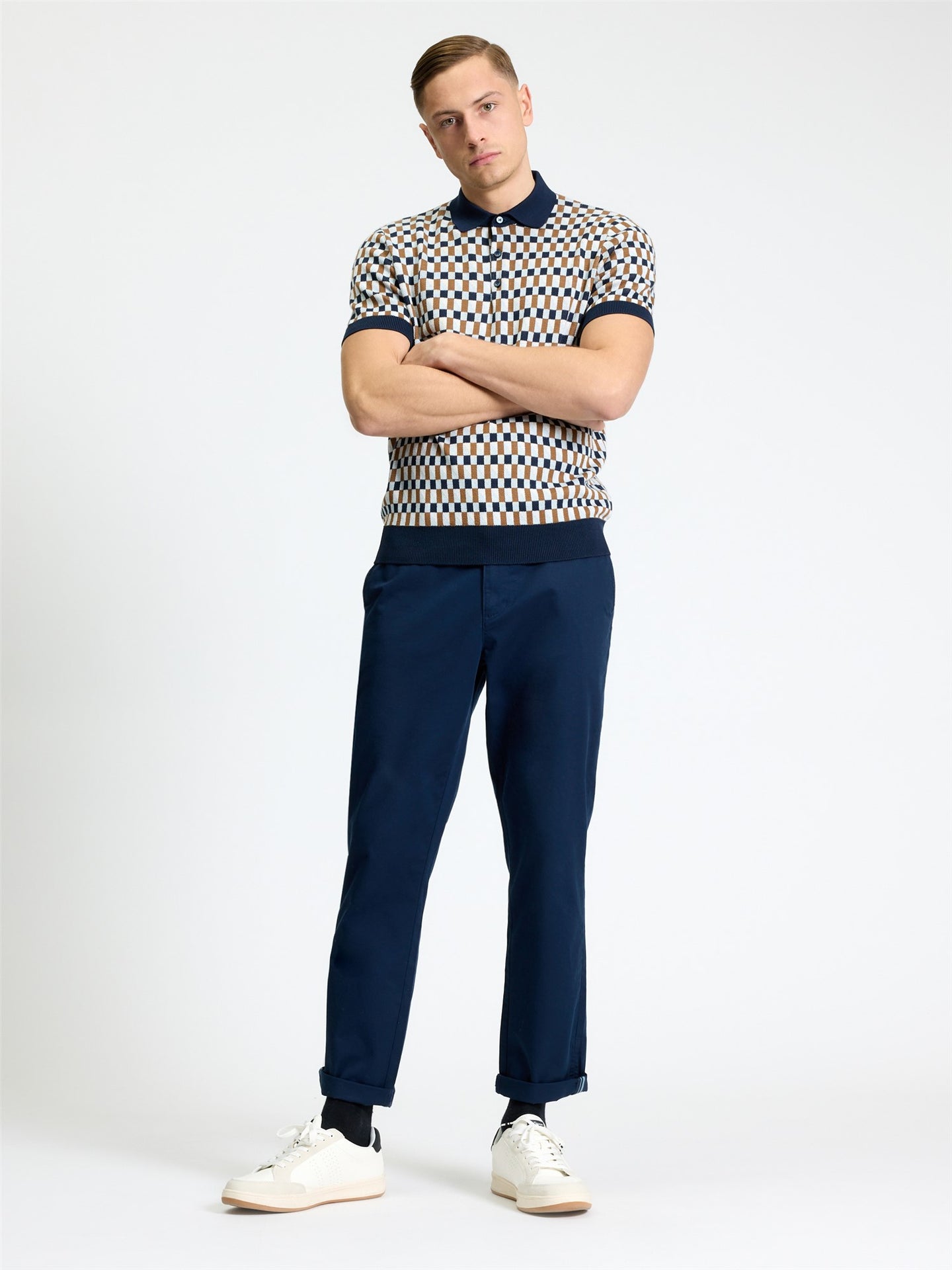 Ben Sherman - All Over Jacquard Knitted Polo - Dark Navy