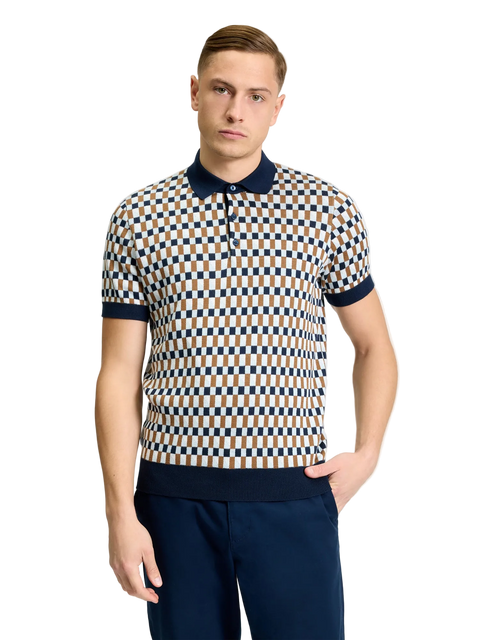 Ben Sherman - All Over Jacquard Knitted Polo - Dark Navy
