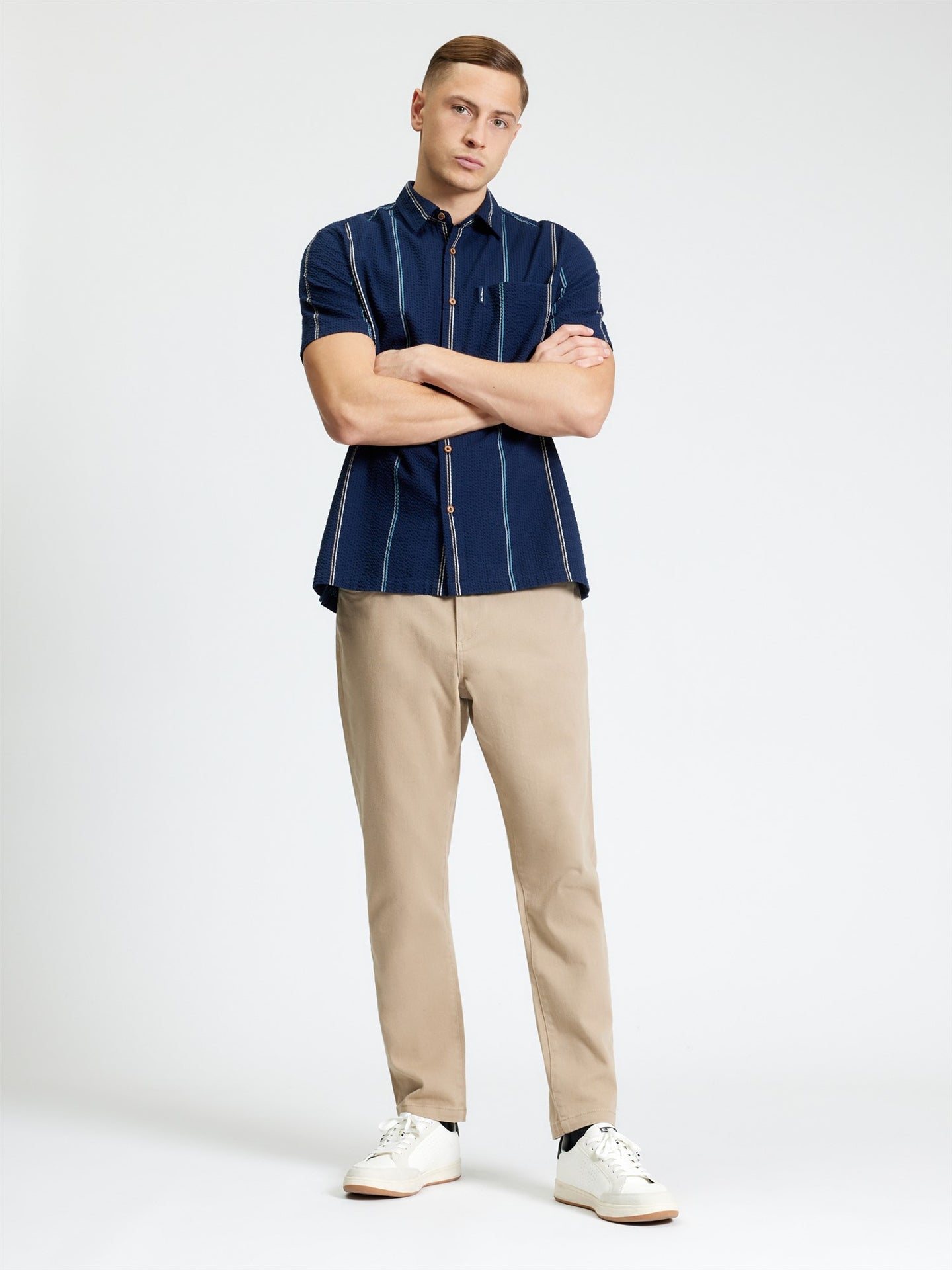 BENB1013449  - Ben Sherman - Seersucker Stripe Shirt - Dark Navy