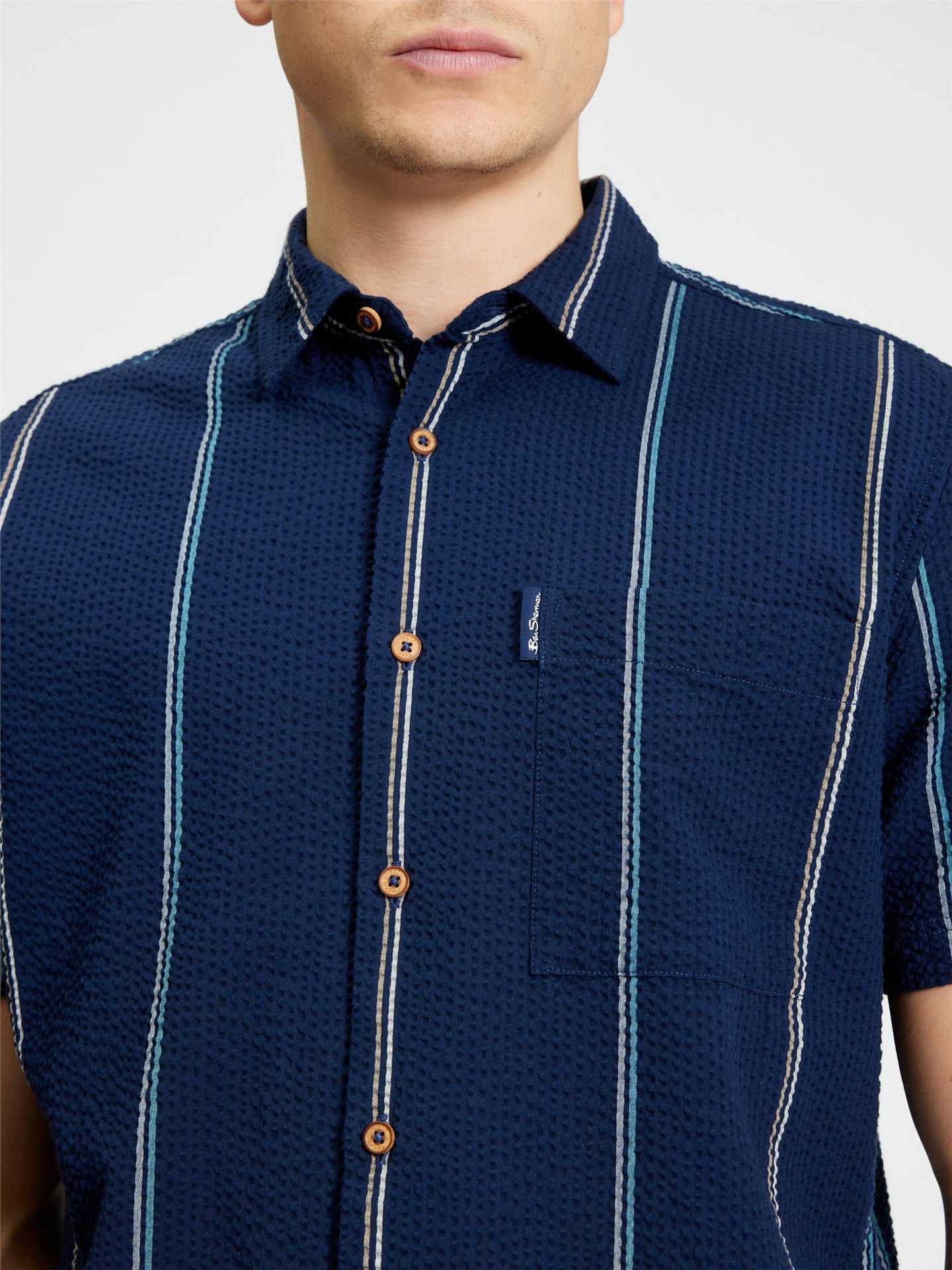 BENB1013449  - Ben Sherman - Seersucker Stripe Shirt - Dark Navy