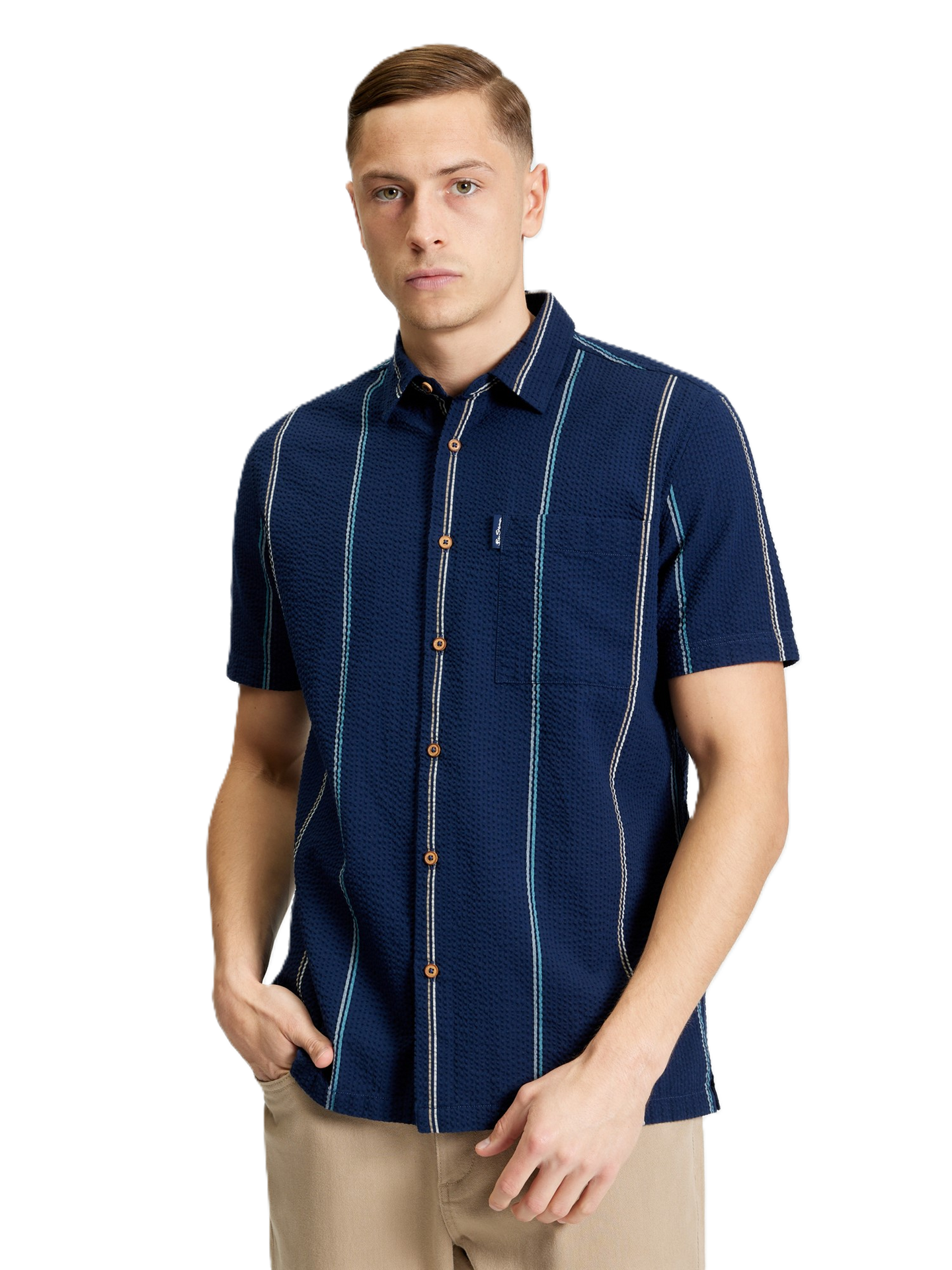 BENB1013449  - Ben Sherman - Seersucker Stripe Shirt - Dark Navy