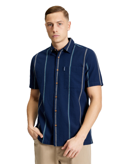 BENB1013449  - Ben Sherman - Seersucker Stripe Shirt - Dark Navy