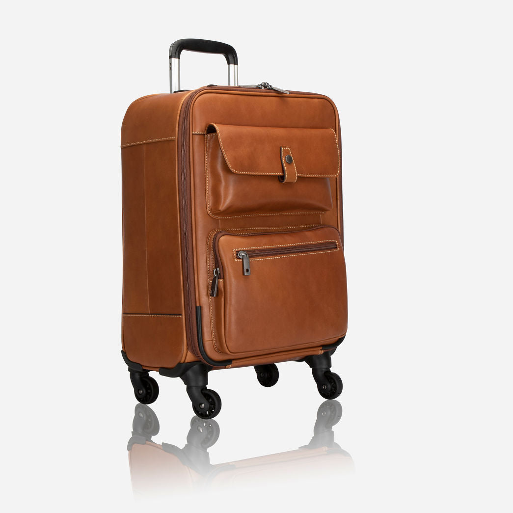 Jekyll and Hide - 4 Wheel Cabin Trolley 50cm - Colt - OVERSIZE PARCEL in brown leather with multiple compartments.