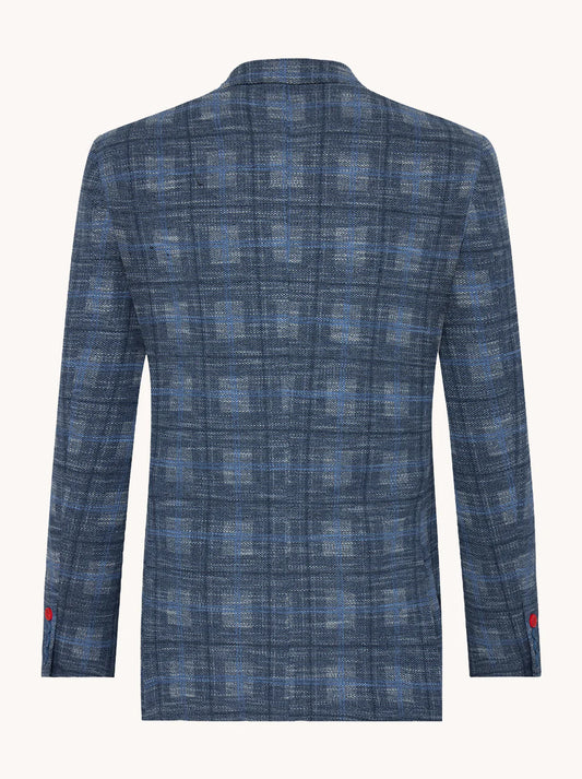 A Fish Named Fred - Big Check Blazer - Cobalt Blue showcasing the unique large-check pattern from the back.