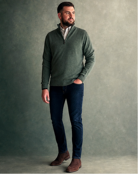 Ansett Clothing - Half Zip Wool/Cashmere Pullover - Green Grass