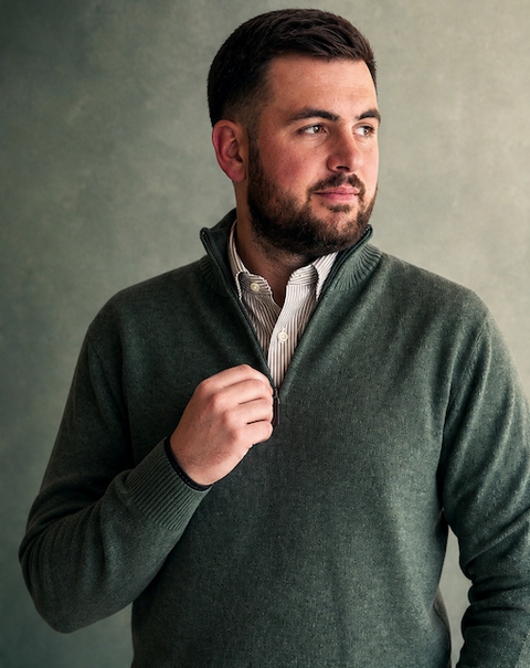 Ansett Clothing - Half Zip Wool/Cashmere Pullover - Green Grass