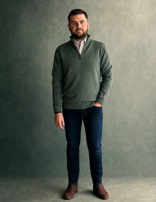 Ansett Clothing - Half Zip Wool/Cashmere Pullover - Green Grass