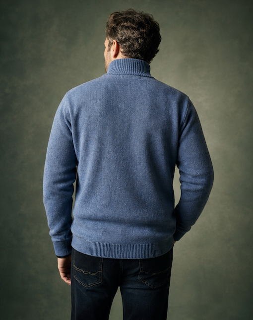 Ansett Clothing - Half  Zip Wool/Cashmere Pullover - Jersey Blue