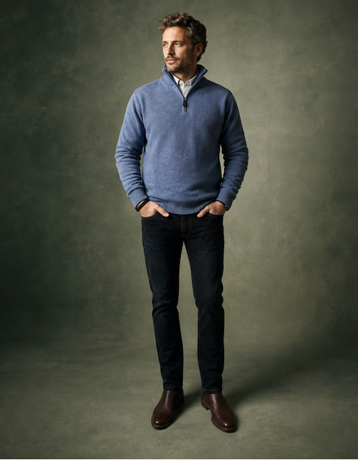 Ansett Clothing - Half  Zip Wool/Cashmere Pullover - Jersey Blue