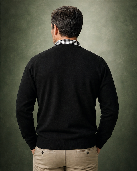 Ansett Clothing - Superwash V Neck Wool Jumper - Black