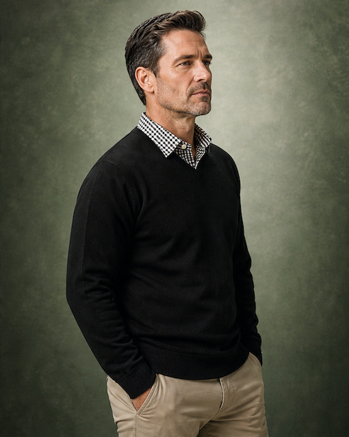 Ansett Clothing - Superwash V Neck Wool Jumper - Black