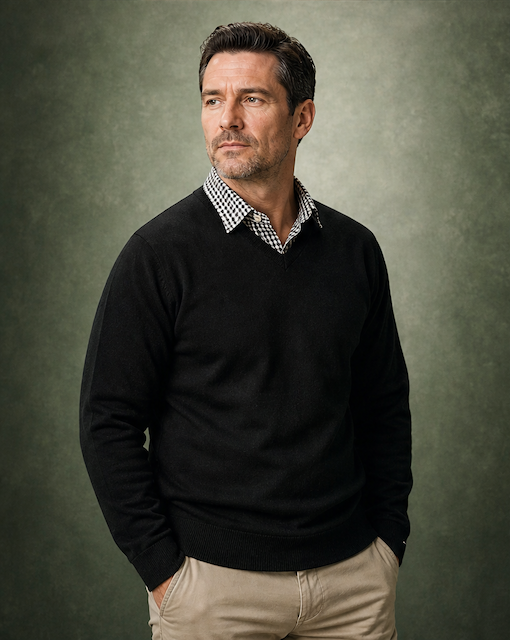 Ansett Clothing - Superwash V Neck Wool Jumper - Black