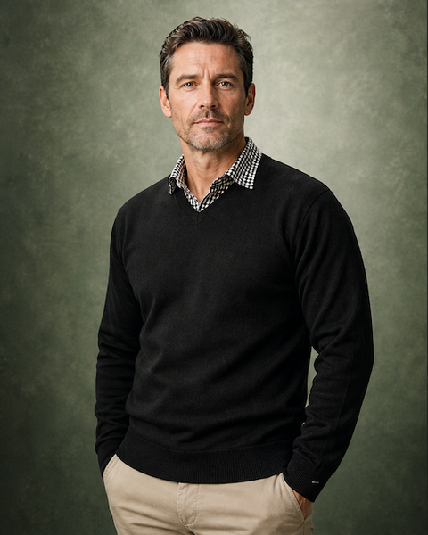 Ansett Clothing - Superwash V Neck Wool Jumper - Black