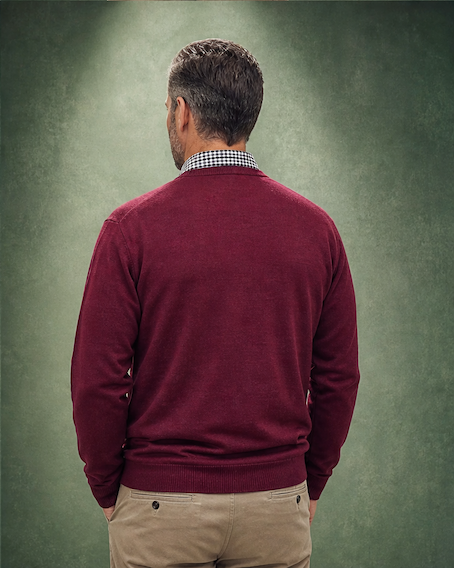 Ansett Clothing - Superwash V Neck Wool Jumper - Burgundy