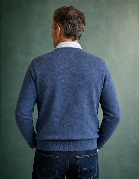 Ansett Clothing - Superwash V Neck Wool Jumper - Denim