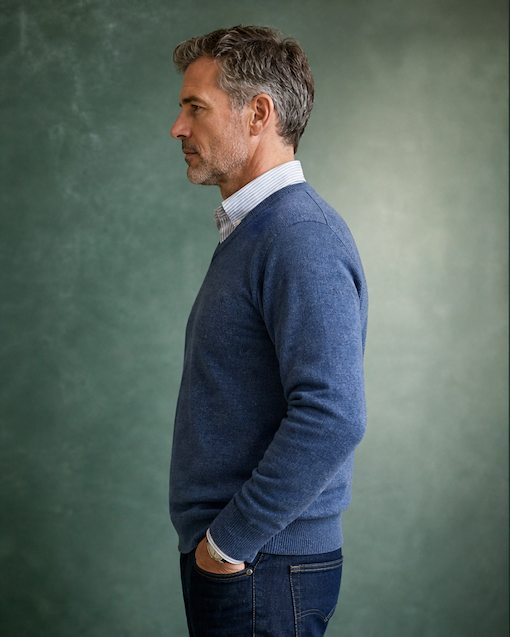Ansett Clothing - Superwash V Neck Wool Jumper - Denim
