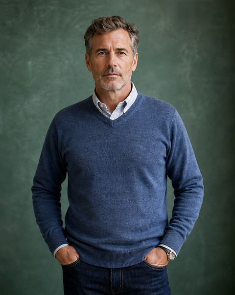 Ansett Clothing - Superwash V Neck Wool Jumper - Denim