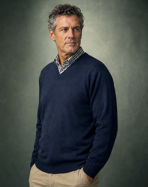 Ansett Clothing - Superwash V Neck Wool Jumper - Navy