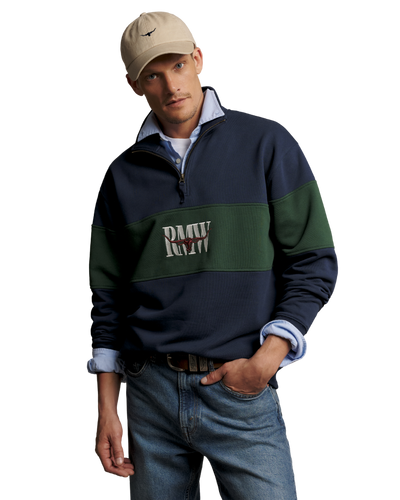 R.M.Williams - Heritage Panel Quarter Zip Sweatshirt - Blue/Green