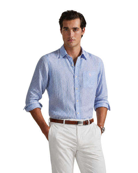 Polo Ralph Lauren - Classic Fit Linen Shirt - Striped - Harbour Blue