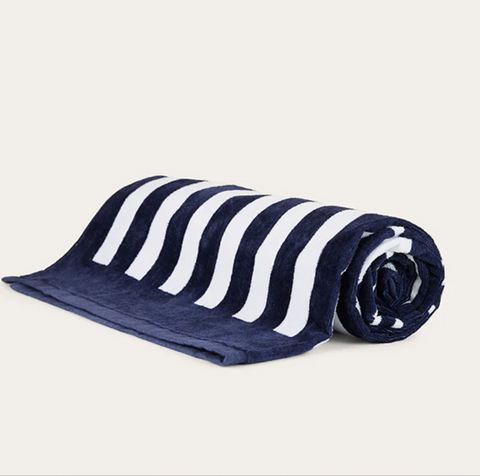 Ringers Western Striped Towel - Navy & White rolled towel showcasing navy and white stripes for style and comfort.