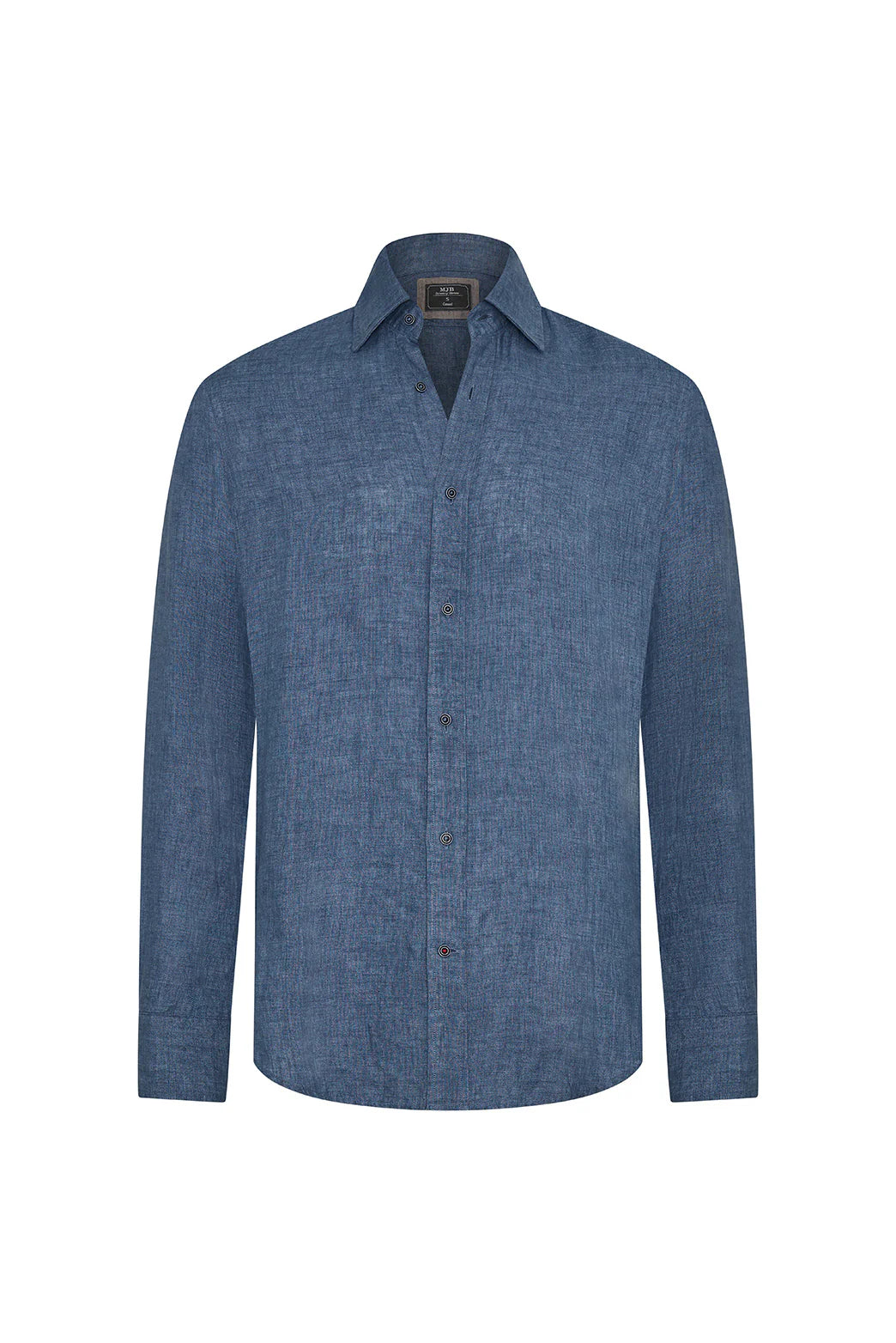 M.J. Bale - Bradfield Linen Shirt - Coastal Indigo - MULTIBUY in a casual fit, showcasing its premium linen texture.