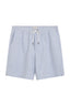 M.J. Bale - Byron Linen Blend Short - Stripe - Blue & White showcasing a relaxed fit and elasticated waistband.