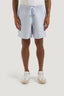 M.J. Bale - Byron Linen Blend Short - Stripe - Blue & White showcased on model, featuring elastic waistband and pocket design.