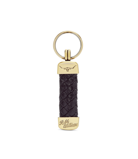 R.M.Williams - Plaited Keyring - Brass Tone Fittings - Black