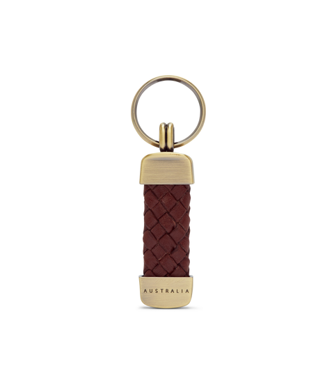 R.M.Williams - Plaited Keyring - Brass Tone Fittings - Brown