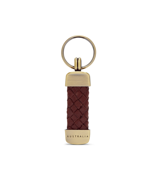 R.M.Williams - Plaited Keyring - Brass Tone Fittings - Brown
