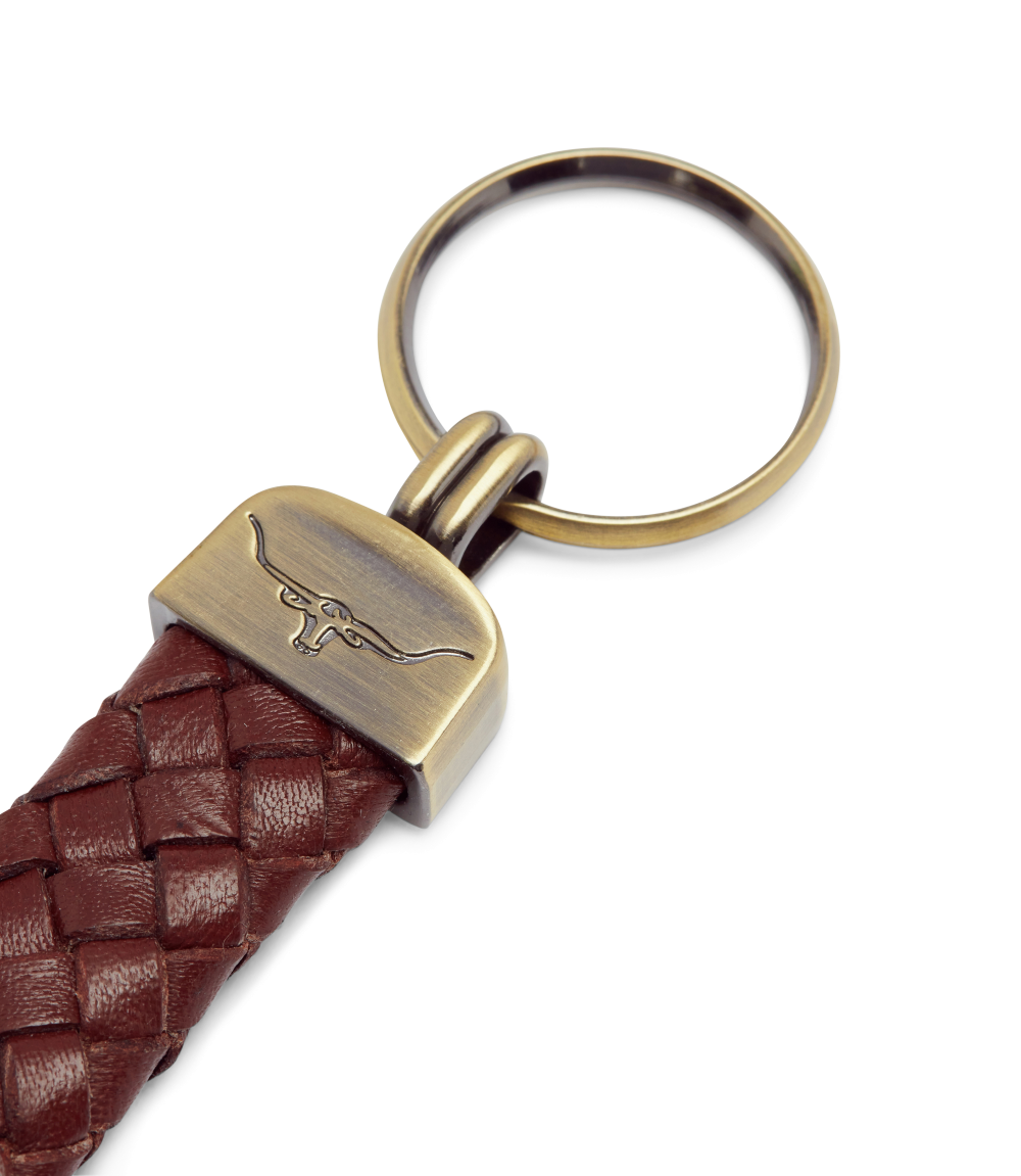 R.M.Williams - Plaited Keyring - Brass Tone Fittings - Brown