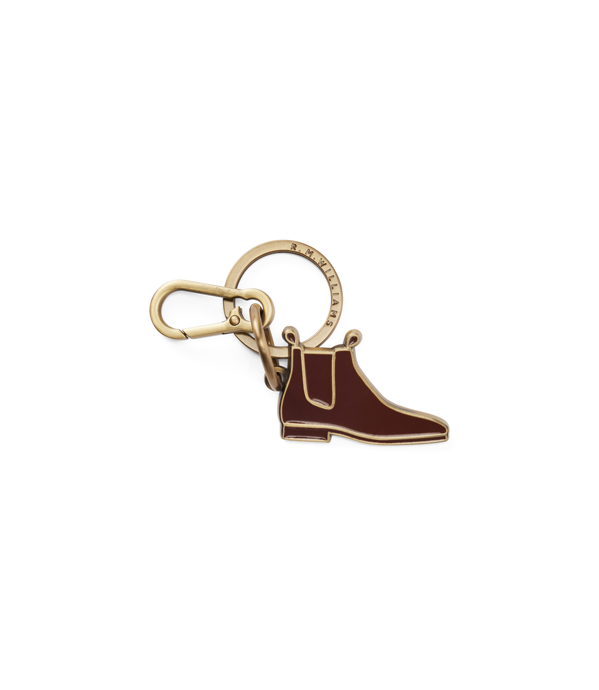 R.M.Williams - Heritage Boot Enamel Keyring - Chestnut featuring a stylish boot design with brass hardware.