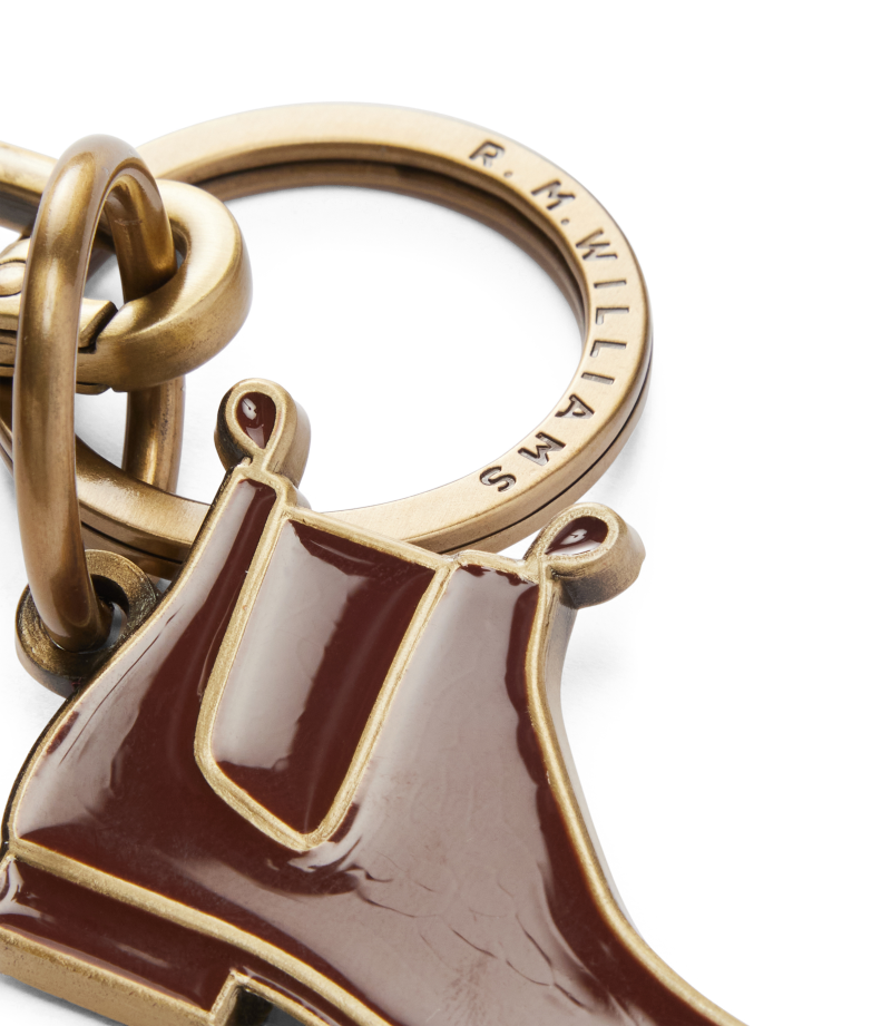 R.M.Williams - Heritage Boot Enamel Keyring - Chestnut with brass hardware and debossed logo detail.