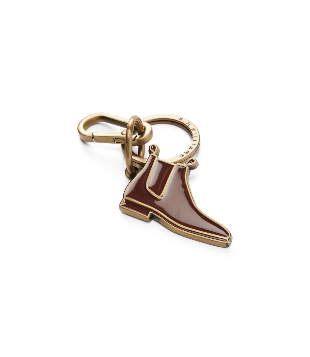 R.M.Williams - Heritage Boot Enamel Keyring - Chestnut featuring a stylish boot design with brass hardware.