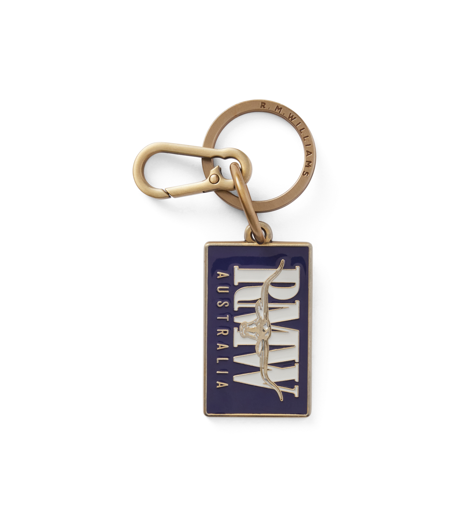 R.M.Williams - Heritage Logo Enamel Keyring - Navy featuring a navy enamel design with classic logo.