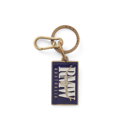 R.M.Williams - Heritage Logo Enamel Keyring - Navy featuring a navy enamel design with classic logo.