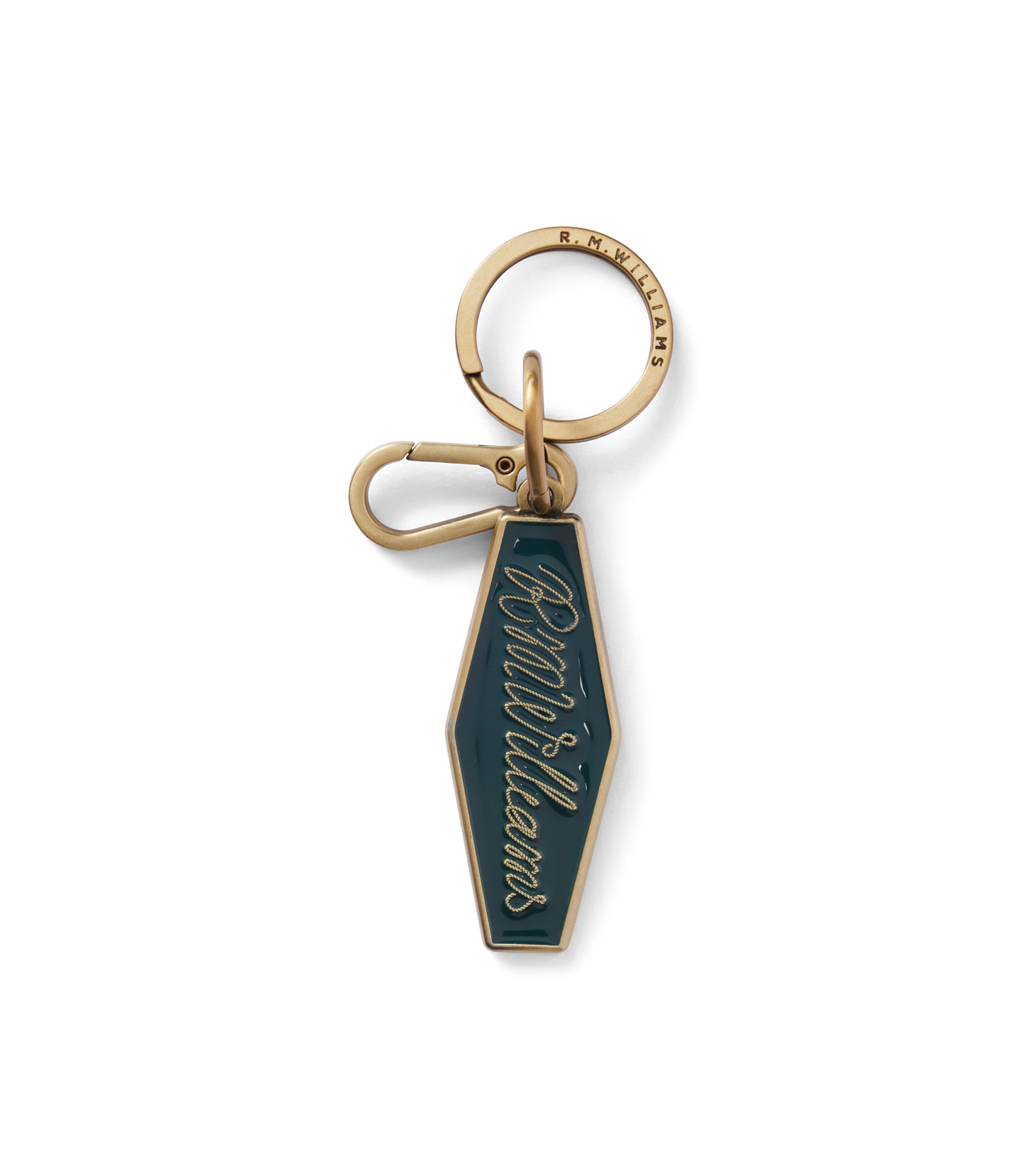 R.M.Williams - Rope Logo Enamel Keyring - Pine showcasing a sleek enamel finish and iconic rope logo.
