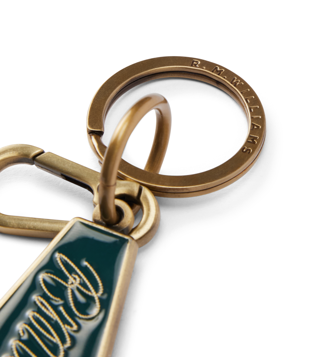R.M.Williams - Rope Logo Enamel Keyring - Pine detail with enamel finish and keyring attachment