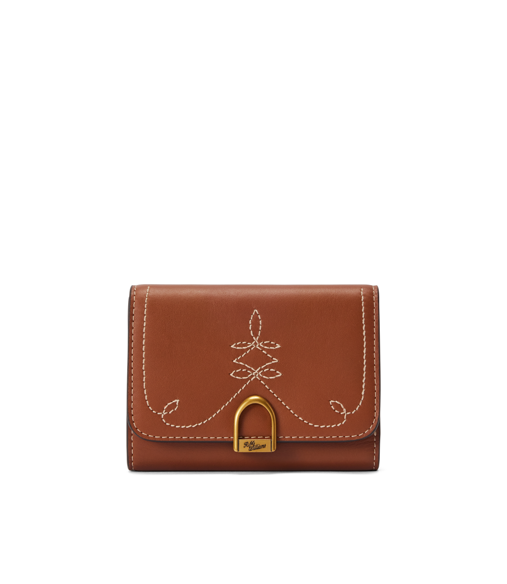R.M.Williams - Eden Stitched Mini Wallet - Tan, featuring elegant leather with stirrup-inspired hardware and stitching.